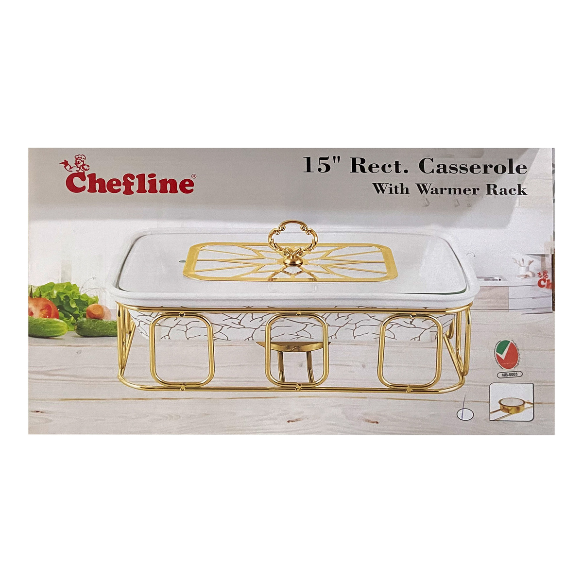 Chefline Rectangle Casserole with Warmer Rack, 15 inches, 3172