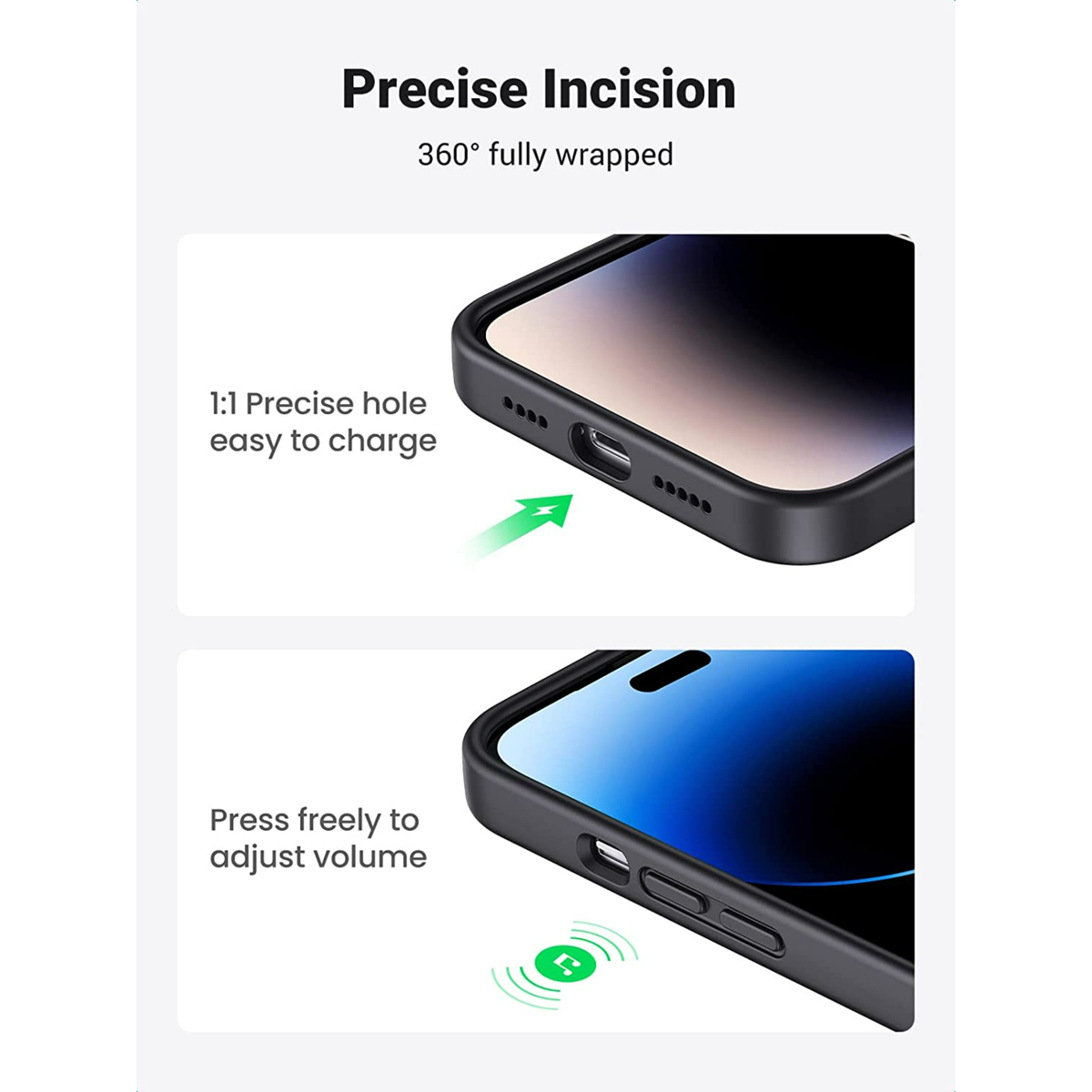 Ugreen Silky Silicone Protective Case for iPhone 14 Pro, Black, LP632