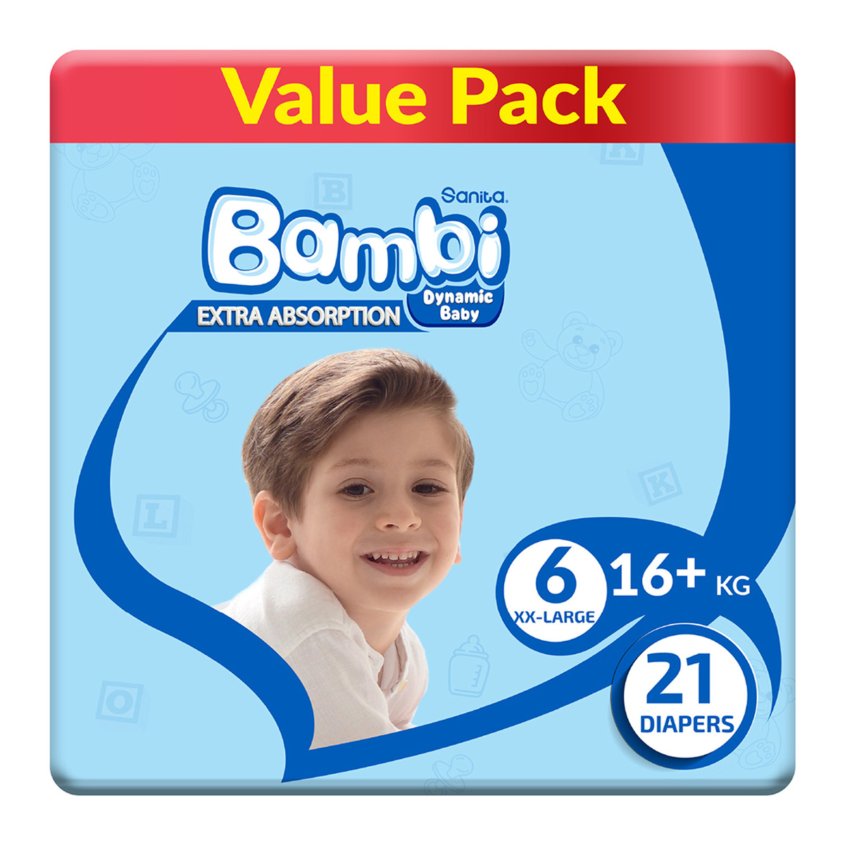 Buy Sanita Bambi Baby Diaper Value Pack Size 6 XX-Large 16+kg 21 pcs Online at Best Price | Baby Nappies | Lulu UAE in Saudi Arabia