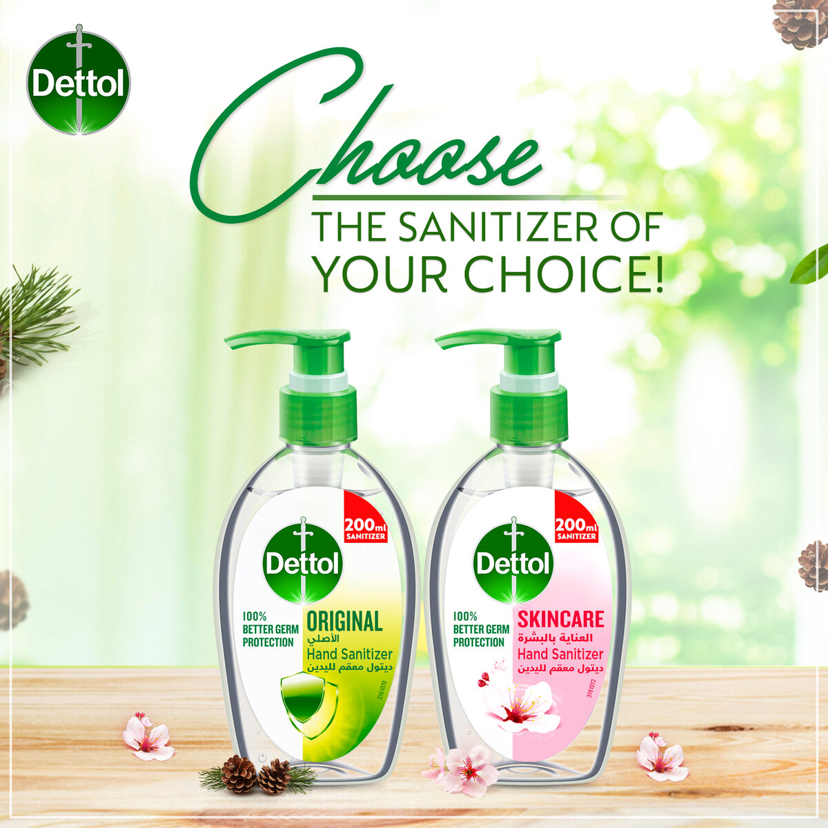 Dettol Hand Sanitizer Original for 100% Better Germ Protection & Personal Hygiene 200 ml