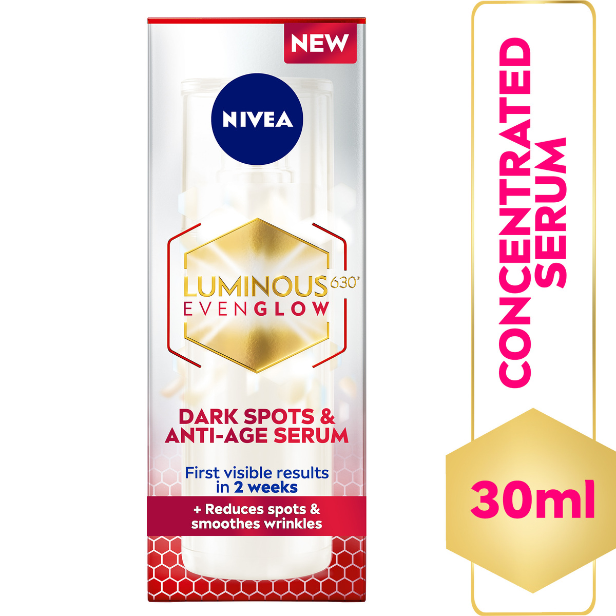 Nivea Luminous 630 Even Glow Dark Spots and Anti-Age Face Serum with Hyaluronic Acid and Squalene 30 ml