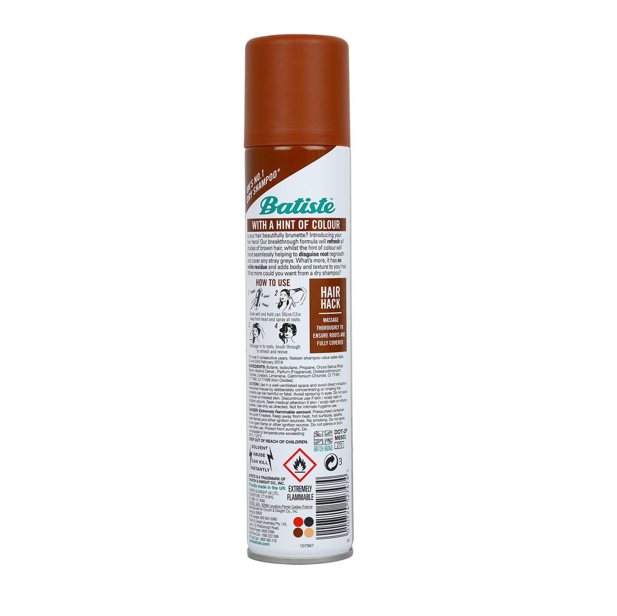 Batiste Instant Hair Refresh, Dry Shampoo and A Hint of Colour for Brunettes, 200 ml