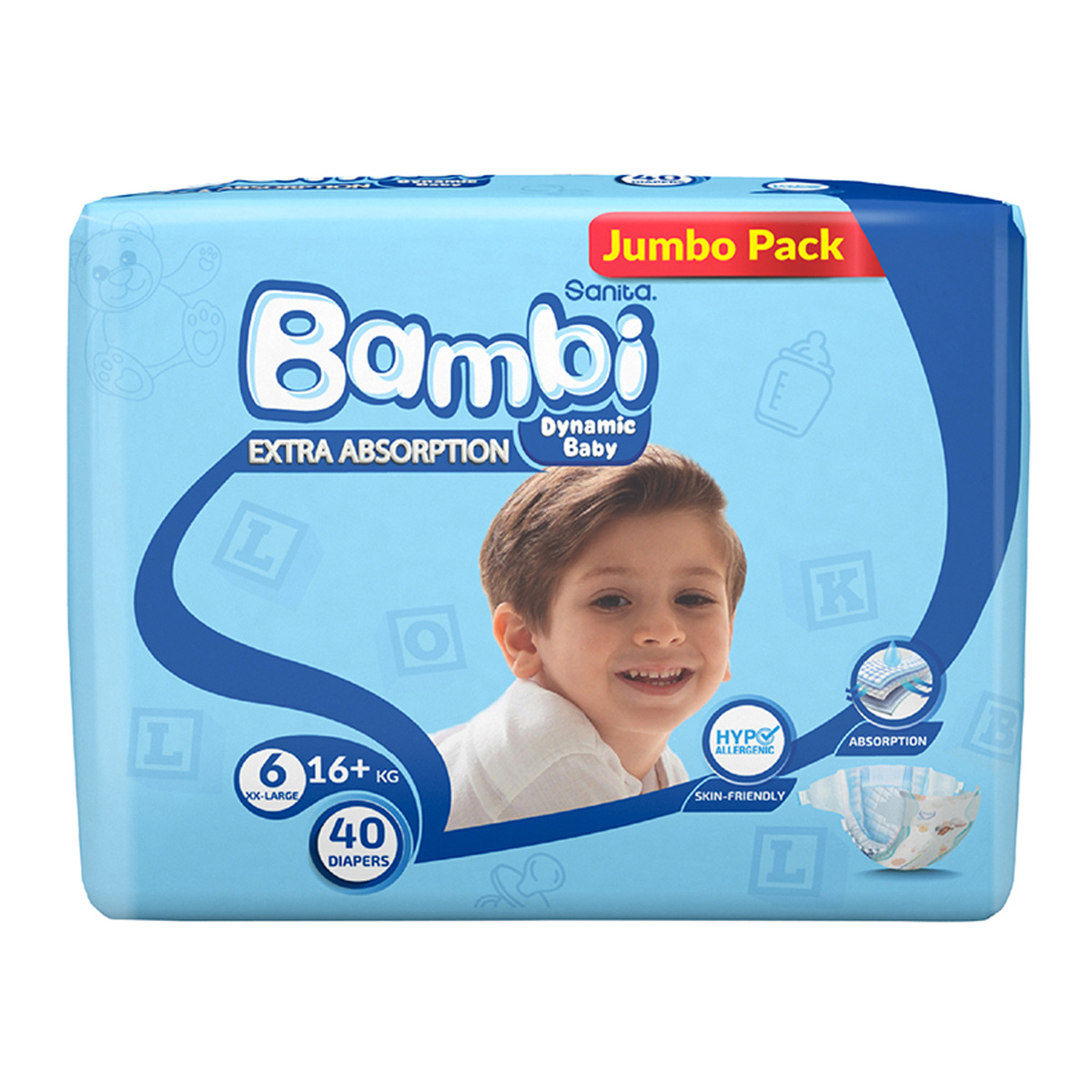 Sanita Bambi Baby Diaper Jumbo Pack Size 6 XX-Large 16+kg 40 pcs