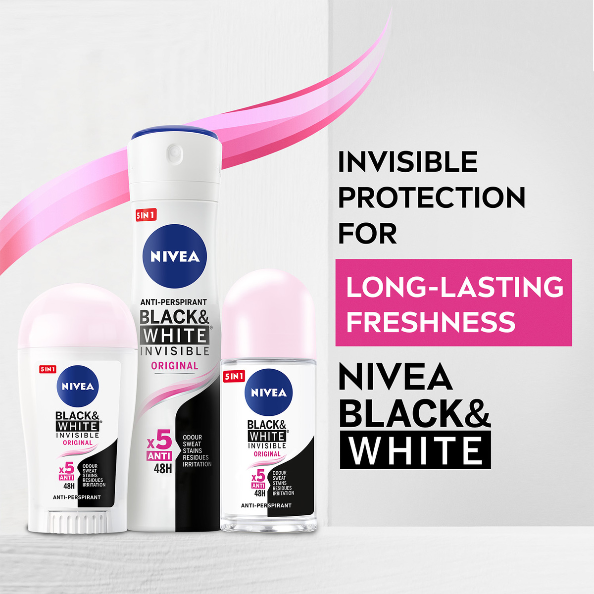 Nivea Antiperspirant Spray For Women Black & White Invisible Original 2 x 150 ml