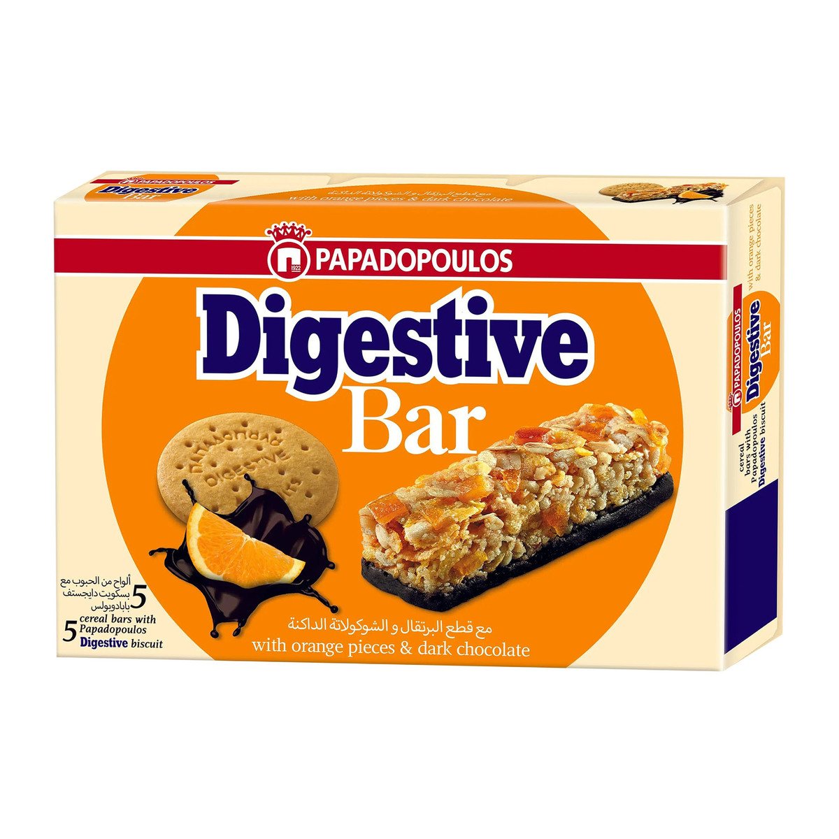 اشتري قم بشراء Papadopoulos Digestive Bar With Orange Pieces & Dark Chocolate, 5 x 28 g Online at Best Price من الموقع - من لولو هايبر ماركت Cereal Bars في الكويت