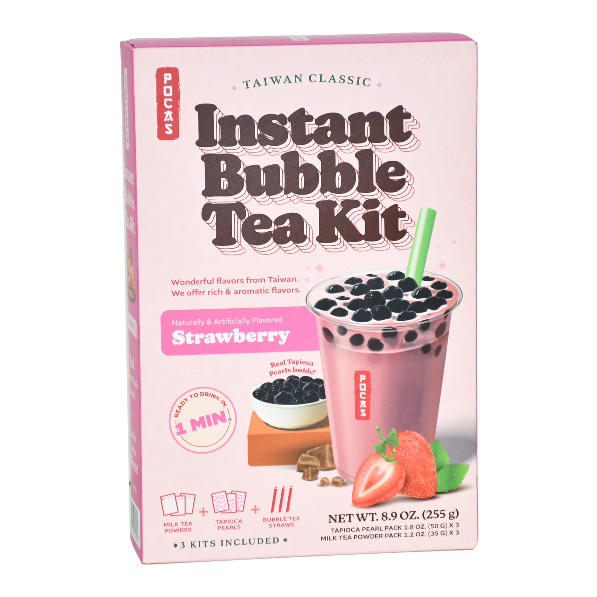 Pocas Taiwan Classic Instant Bubble Tea Kit Strawberry 255 g