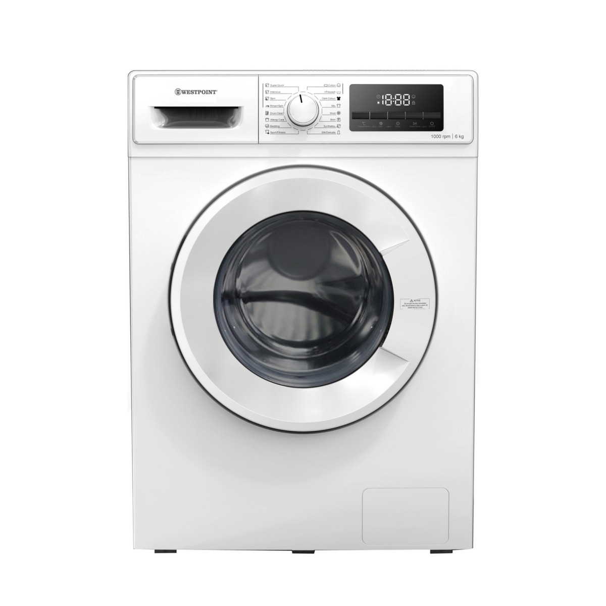 Westpoint Front Load Washing Machine, 6 kg, 1000 RPM, White, WMT61022
