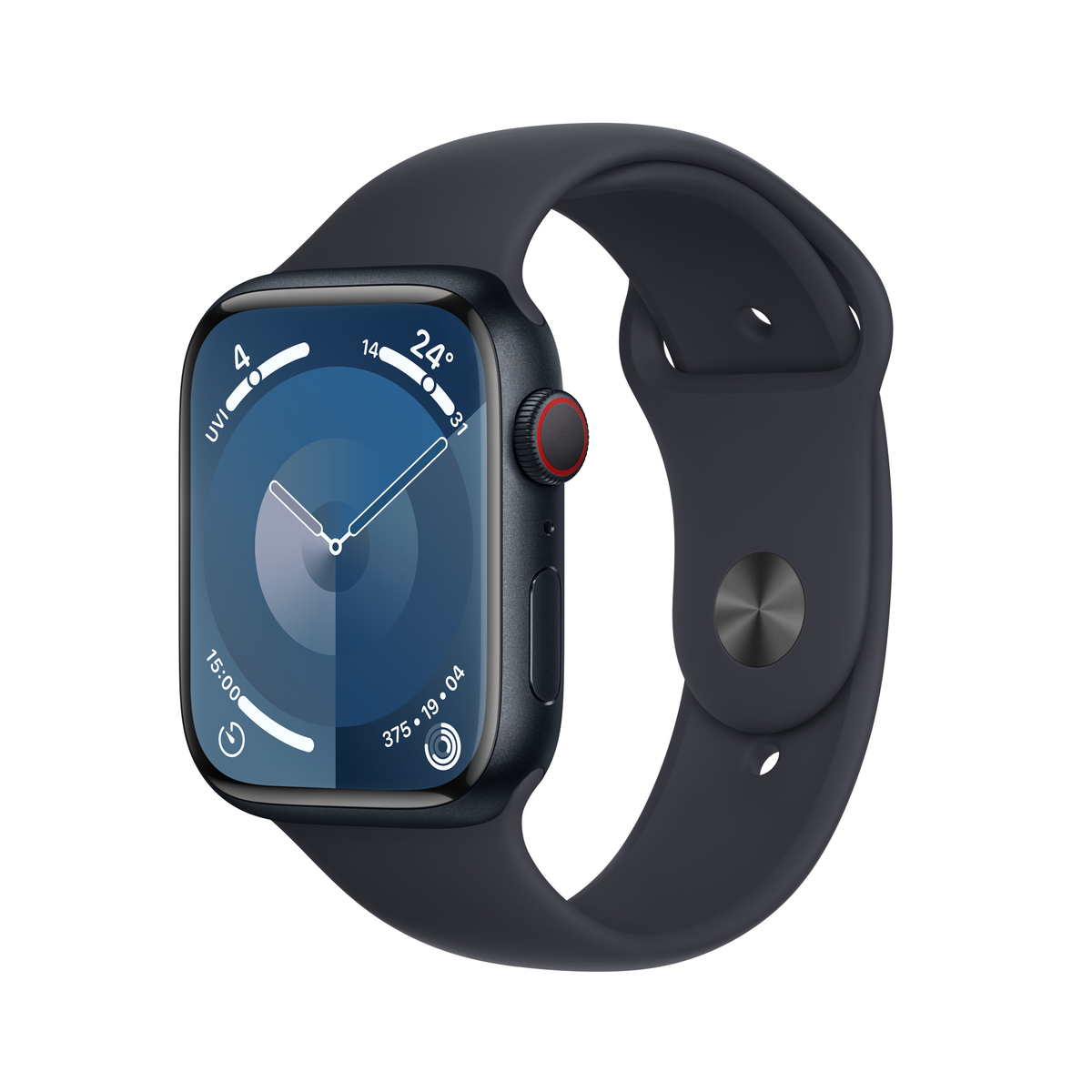 Apple Watch Series 9 GPS + Cellular, Midnight Aluminium Case with Midnight Sport Band, 45 mm, S/M, MRMC3