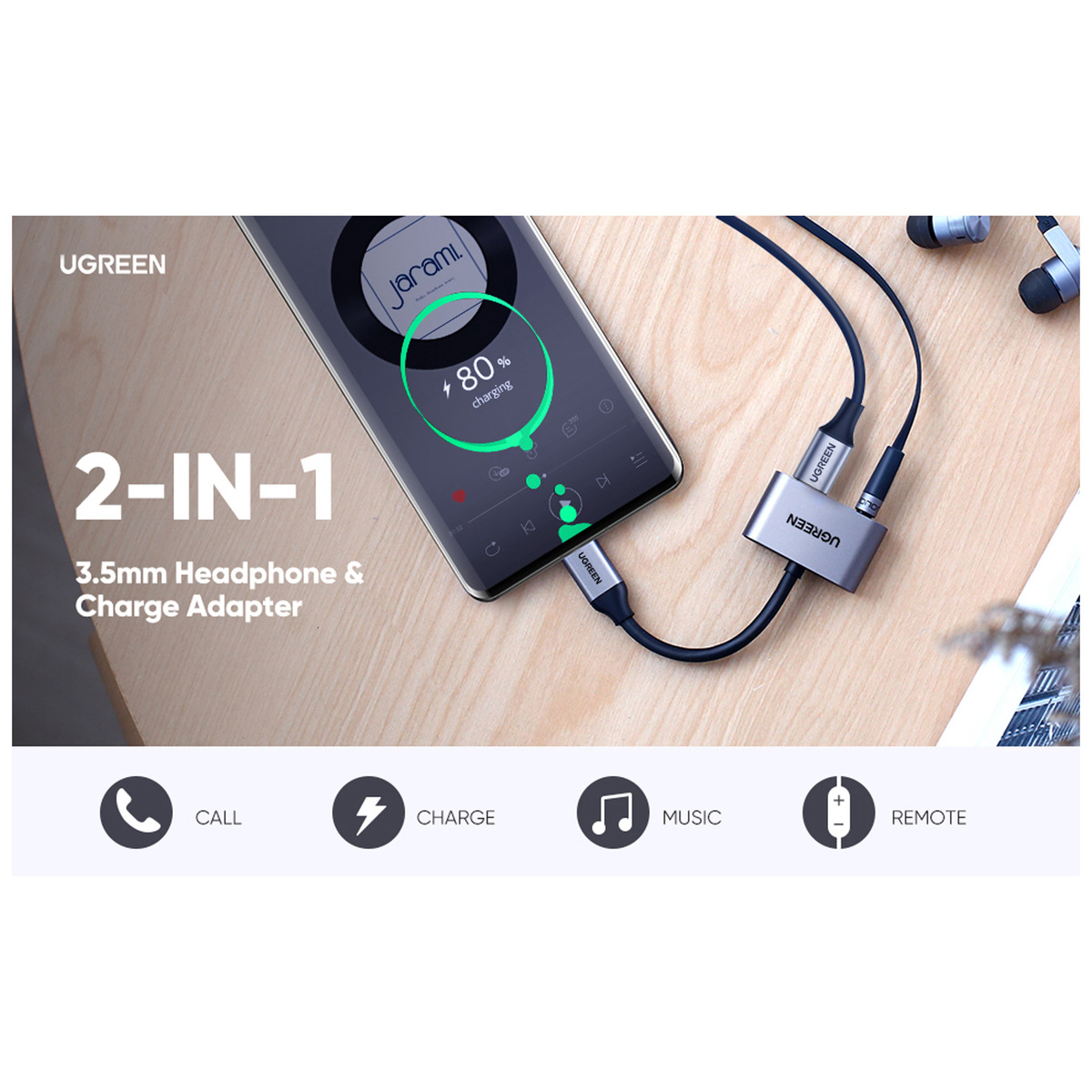 Ugreen 2 Ports USB-C Hub + 3.5 mm Audio Adapter, 50596
