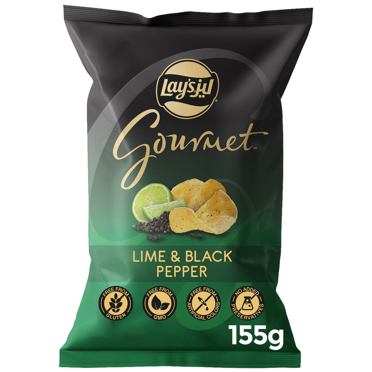 Buy Lays Gourmet Lime & Black Pepper 155 g Online at Best Price | Potato Bags | Lulu Kuwait in UAE
