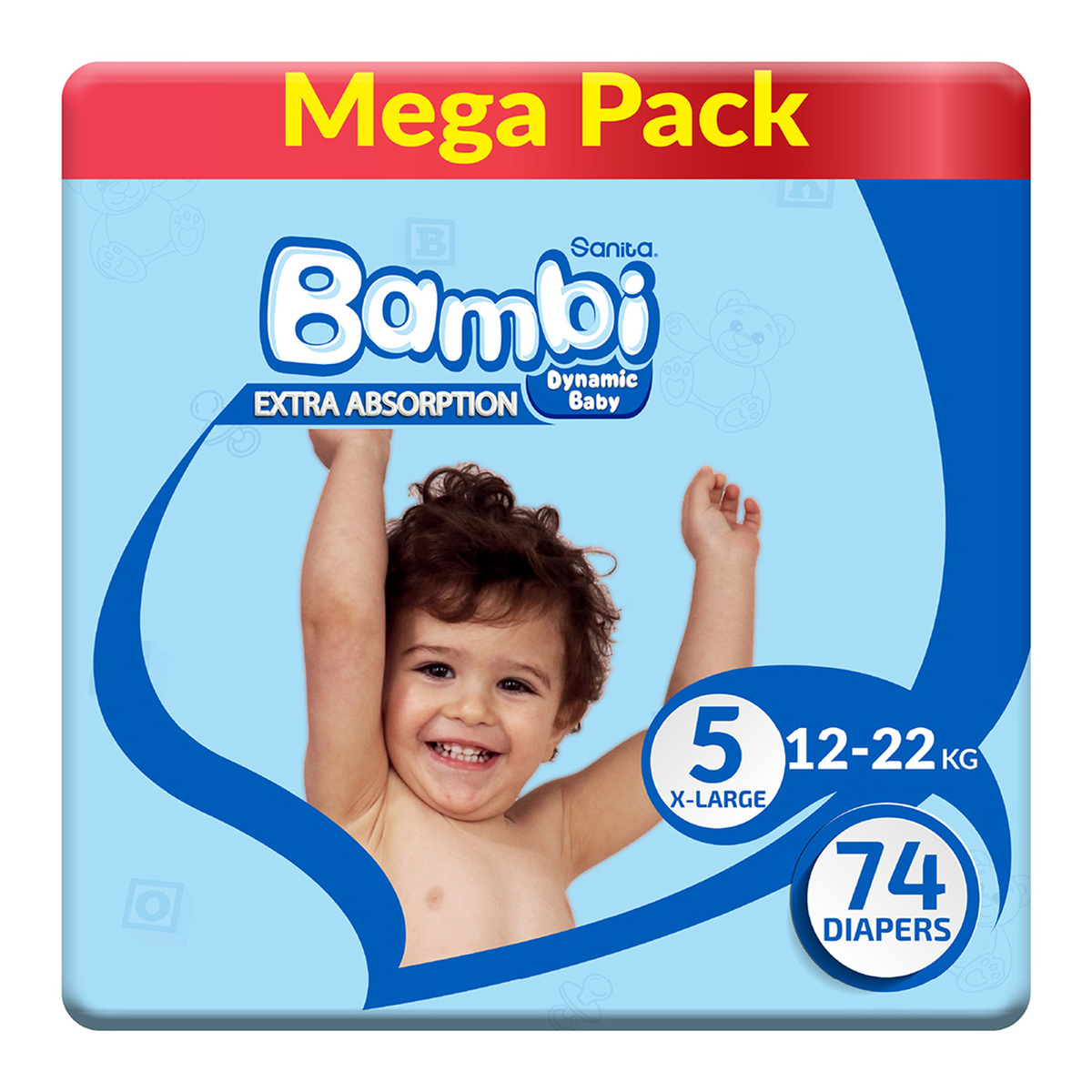 Buy Sanita Bambi Baby Diaper Mega Pack Size 5 Extra Large 12-22kg 74 pcs Online at Best Price | Baby Nappies | Lulu UAE in Kuwait