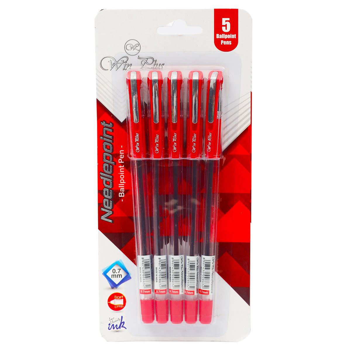 Win Plus Needle Point Pen Red 0.7mm 5 pcs
