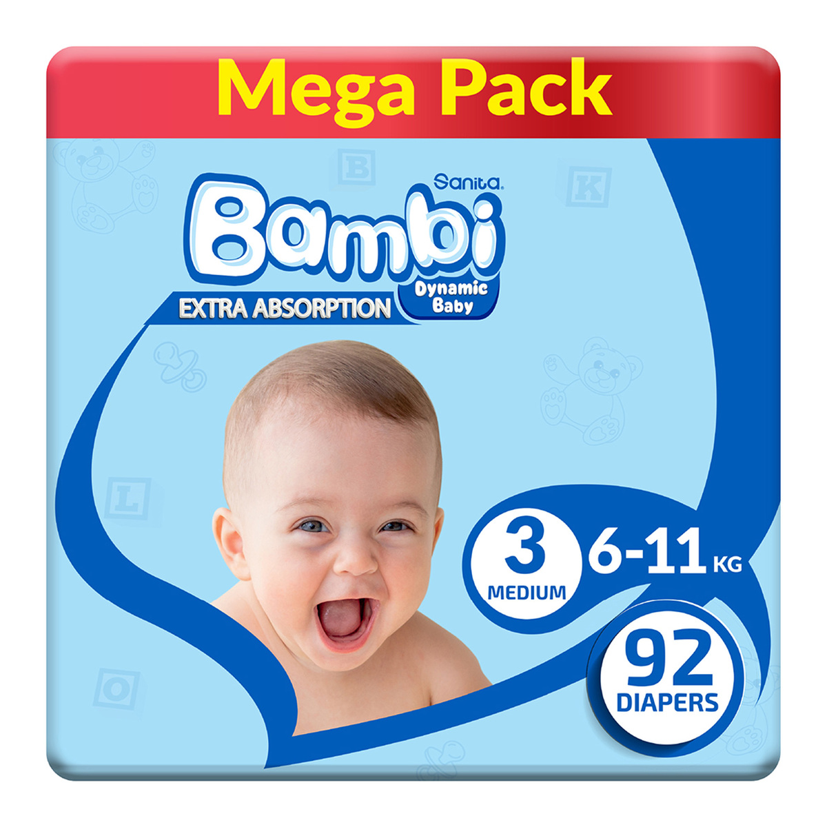 Buy Sanita Bambi Baby Diaper Mega Pack Size 3 Medium 6-11kg 92 pcs Online at Best Price | Baby Nappies | Lulu UAE in Kuwait
