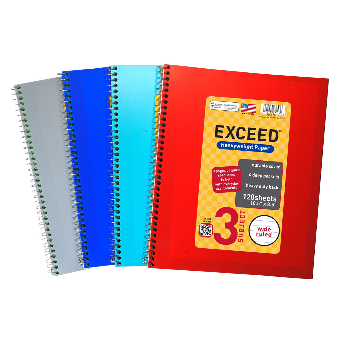 Exceed Wide Ruled Spiral Notebook A4 3Subject 120 Sheets Assorted Per Pc