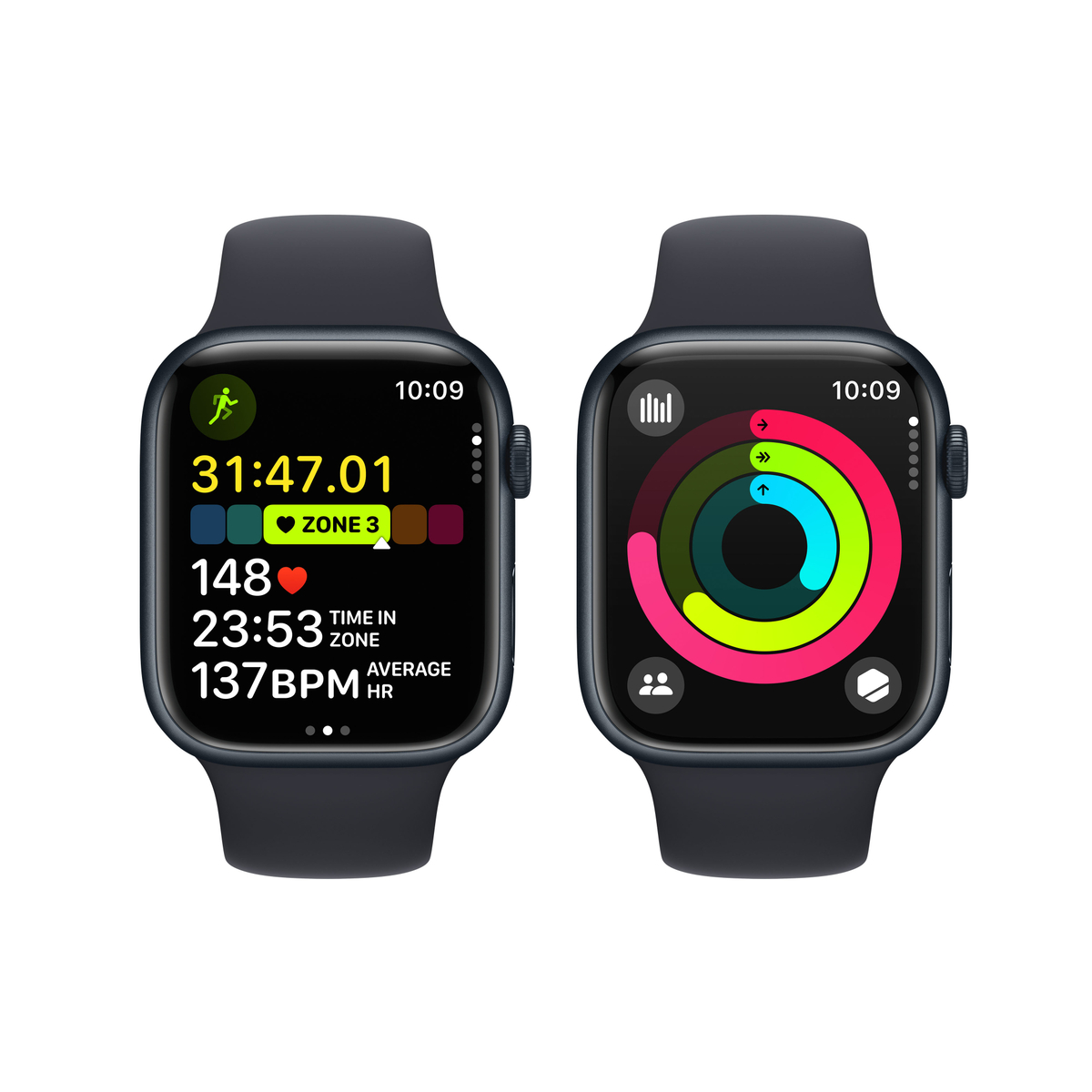 Apple Watch Series 9 GPS, Midnight Aluminium Case with Midnight Sport Band, 41 mm, S/M, MR8W3QA/A