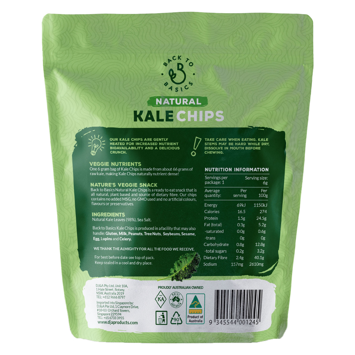 Back to Basics Plant Based Natural Kale Chips 6 g