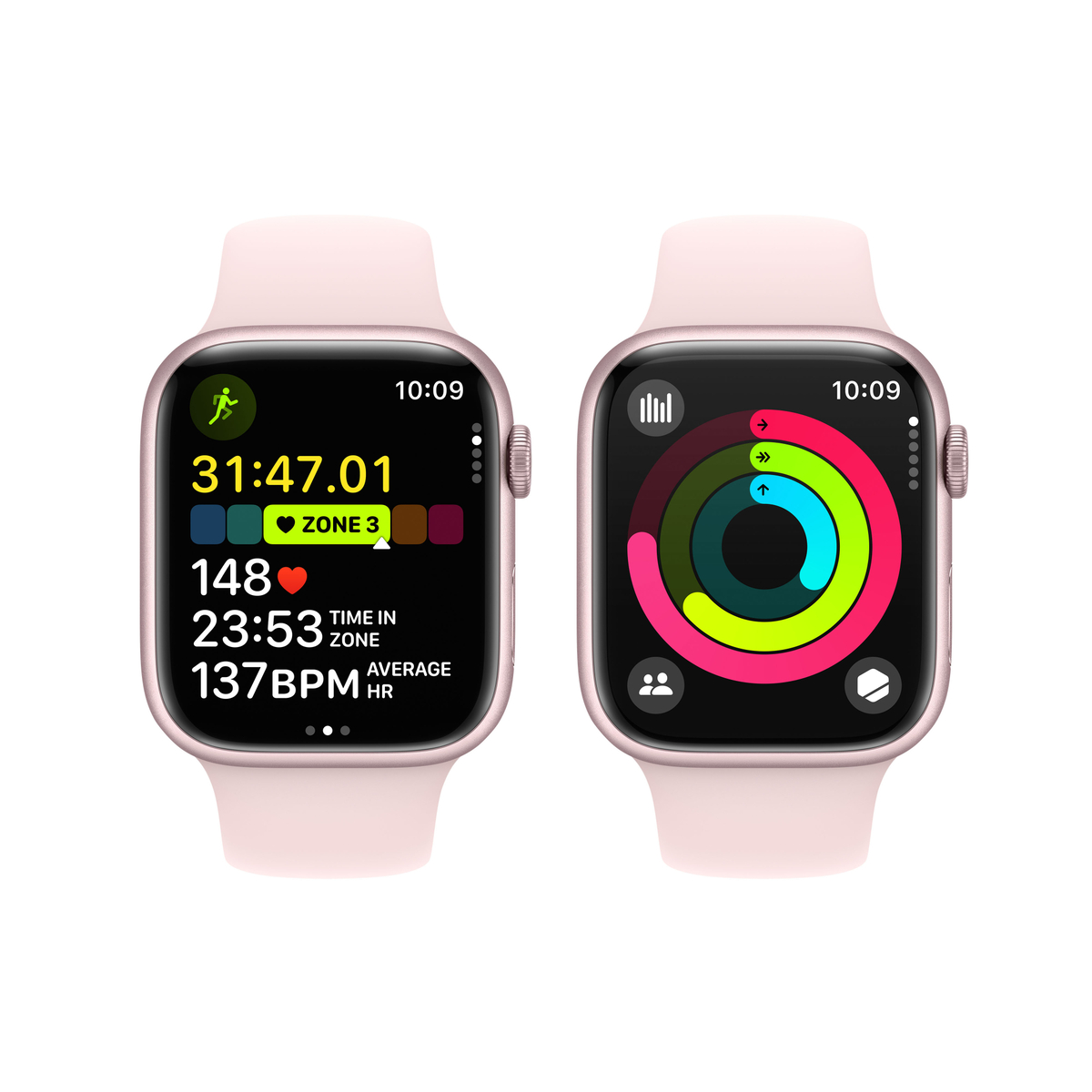 Apple Watch Series 9 GPS + Cellular, Pink Aluminium Case with Light Pink Sport Band, 45 mm, S/M, MRMK3QA/A