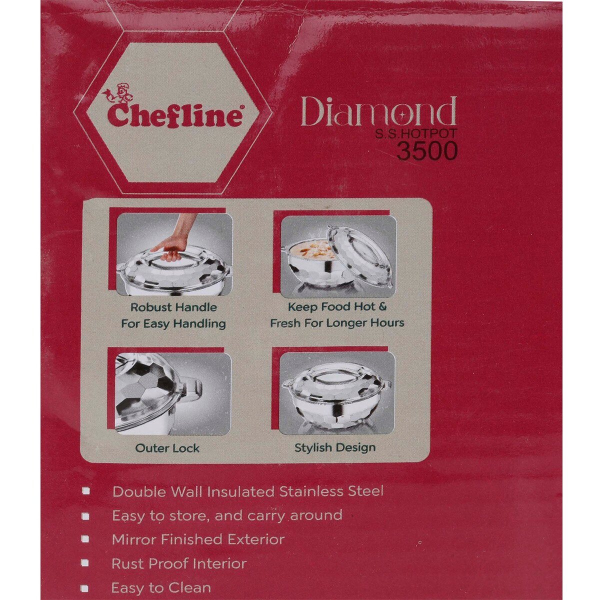 Chefline Stainless Steel Hot Pot Diamond, 3500 ml