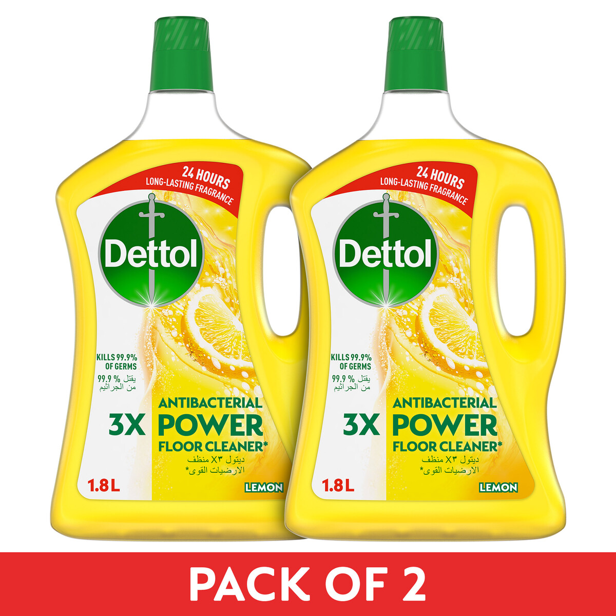 Dettol Lemon Power Antibacterial Floor Cleaner  2 x 1.8Litre