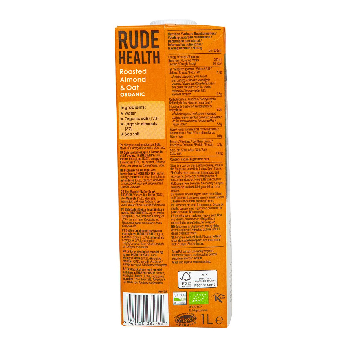 Rude Health Organic Roasted Almond Oat Drink 1 Litre