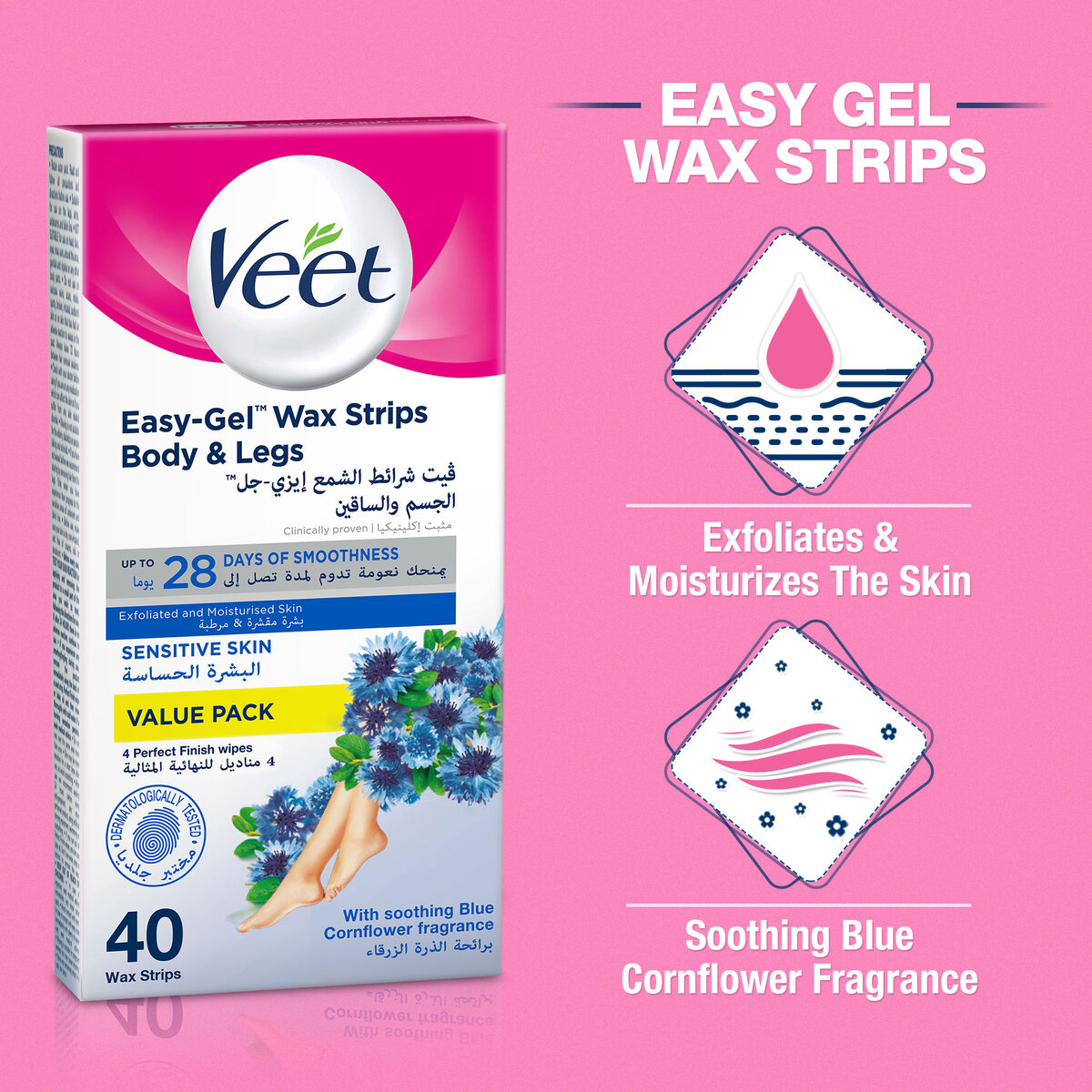 Veet Wax Strips Easy Gelwax Sensitive Skin 40 pcs