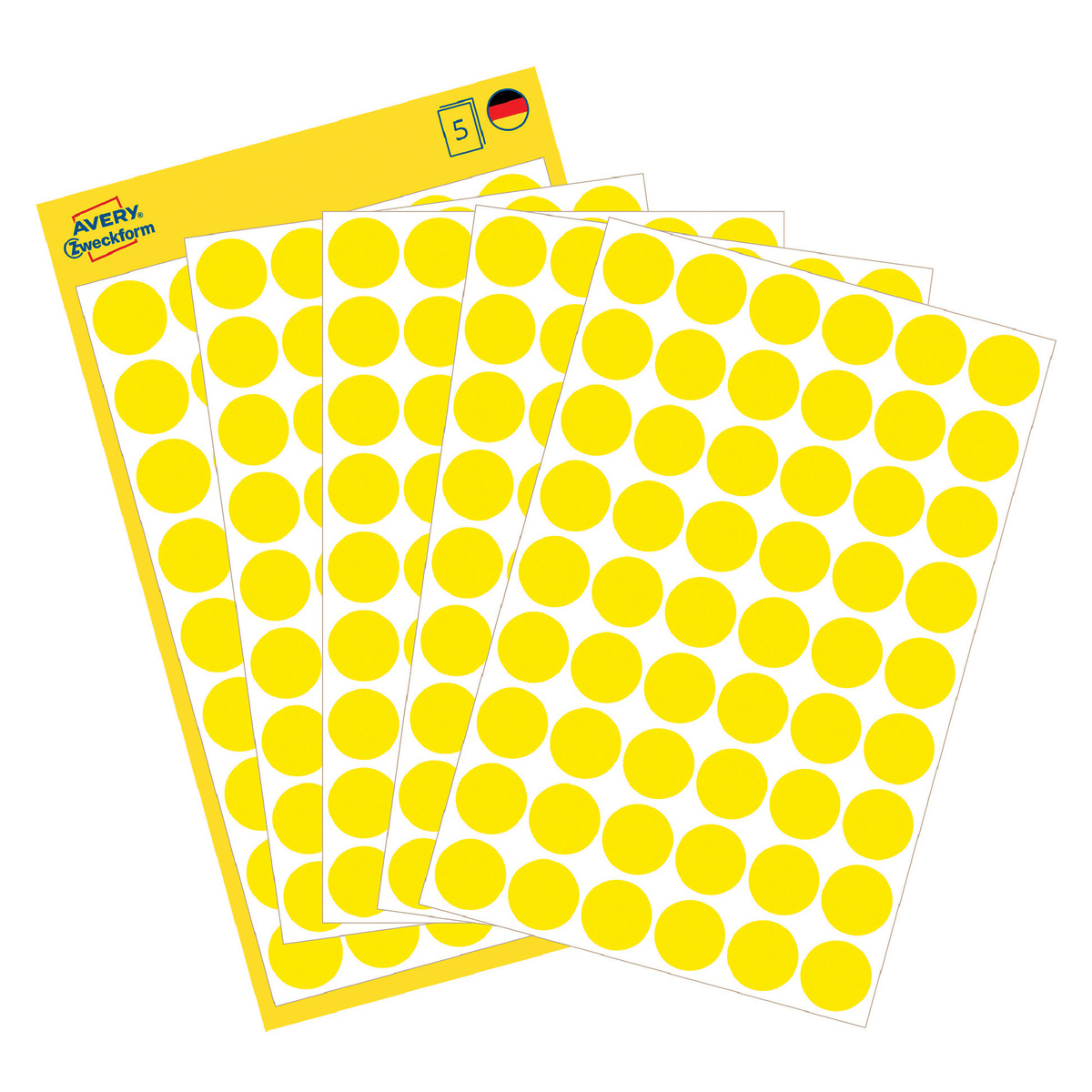 Avery 12 mm Permanent Dot Stickers, 270 Labels/5 Page, Yellow, 3144