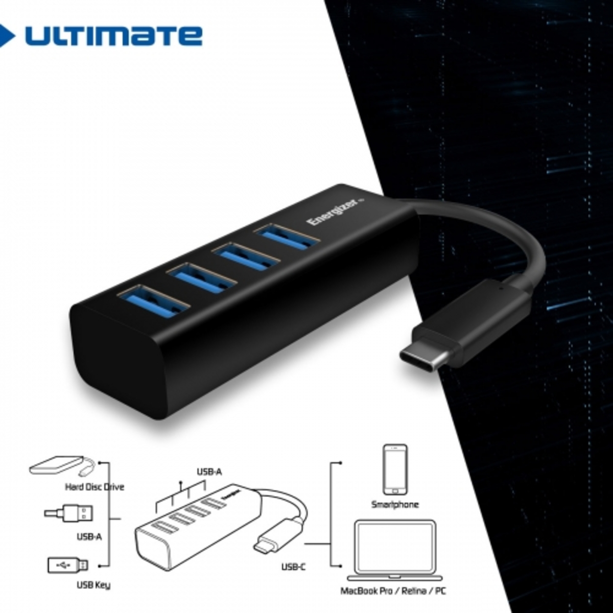 Energizer Ultimate USB-C إلى USB-A 3.0 Hub