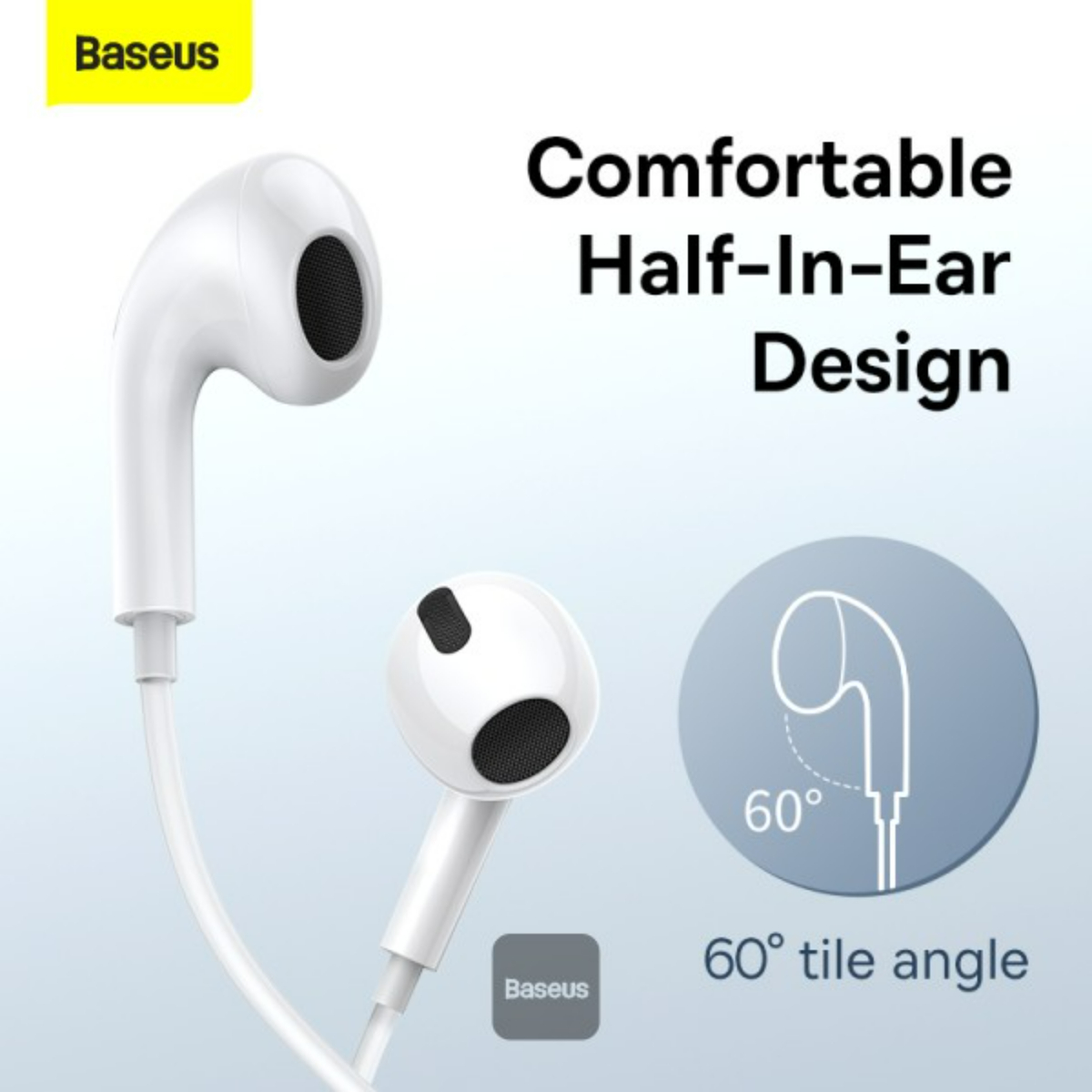 Baseus Type C In-Ear Wired Earphone, White, Encok C17
