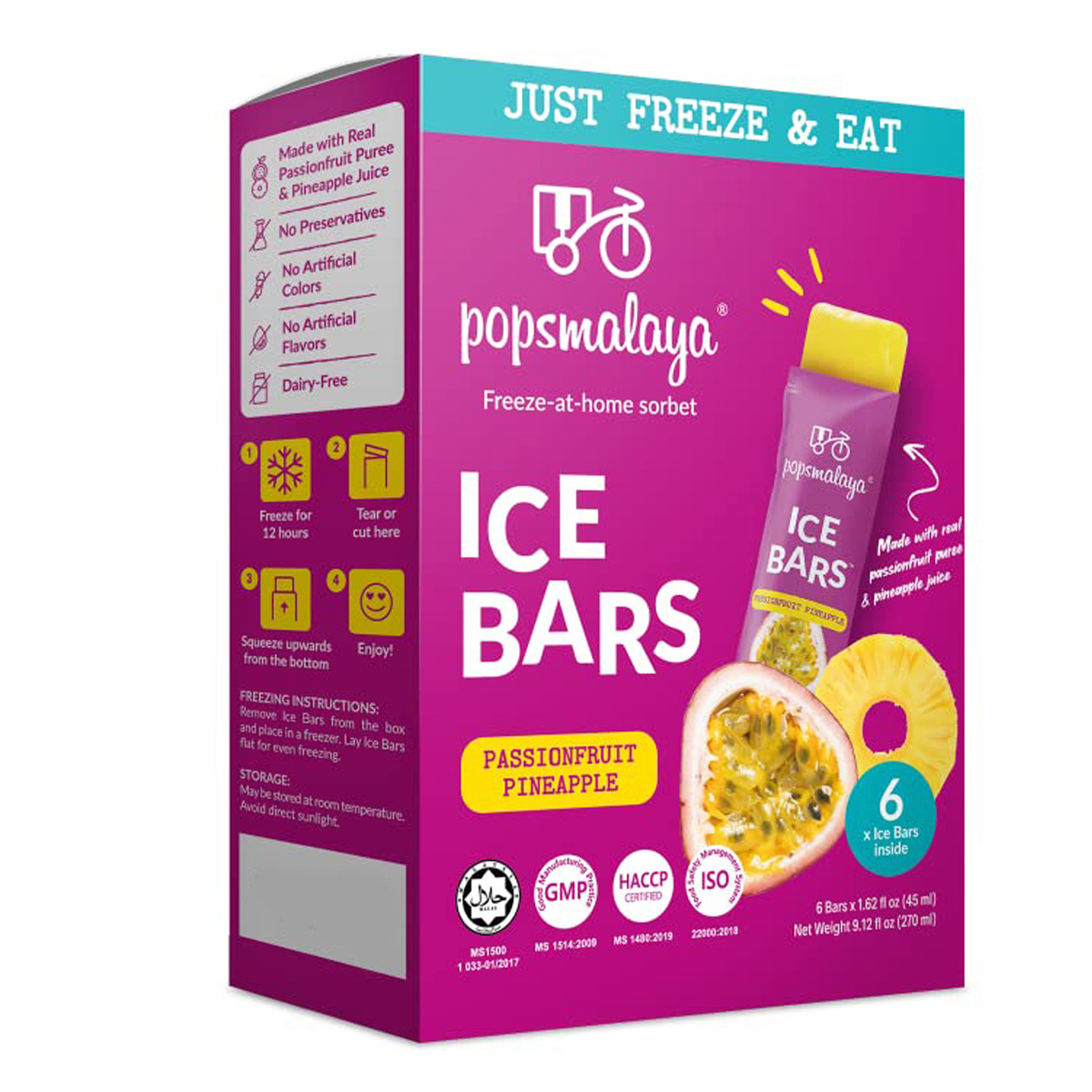 Pops Malaya Ice Bars Passionfruit and Pineapple, 6 pcs, 270 ml