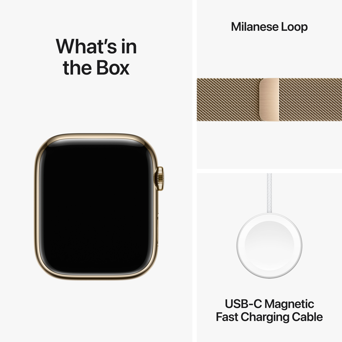 Apple Watch Series 9 GPS + Cellular, Gold Stainless Steel Case with Gold Milanese Loop, 45 mm, MRMU3
