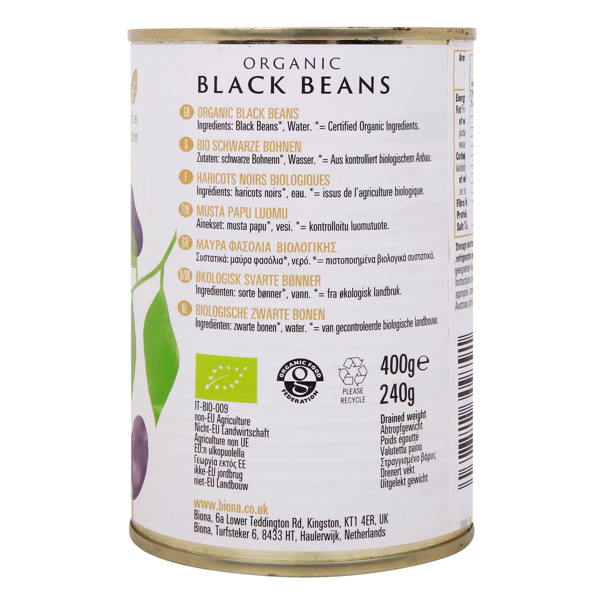 Biona Organic Black Beans in Water 400 g