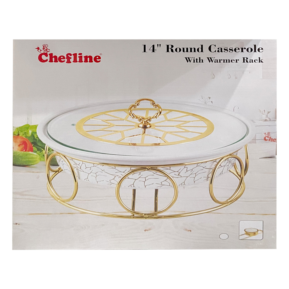 Chefline Round Casserole with Warmer Rack, 14 inches, 3177