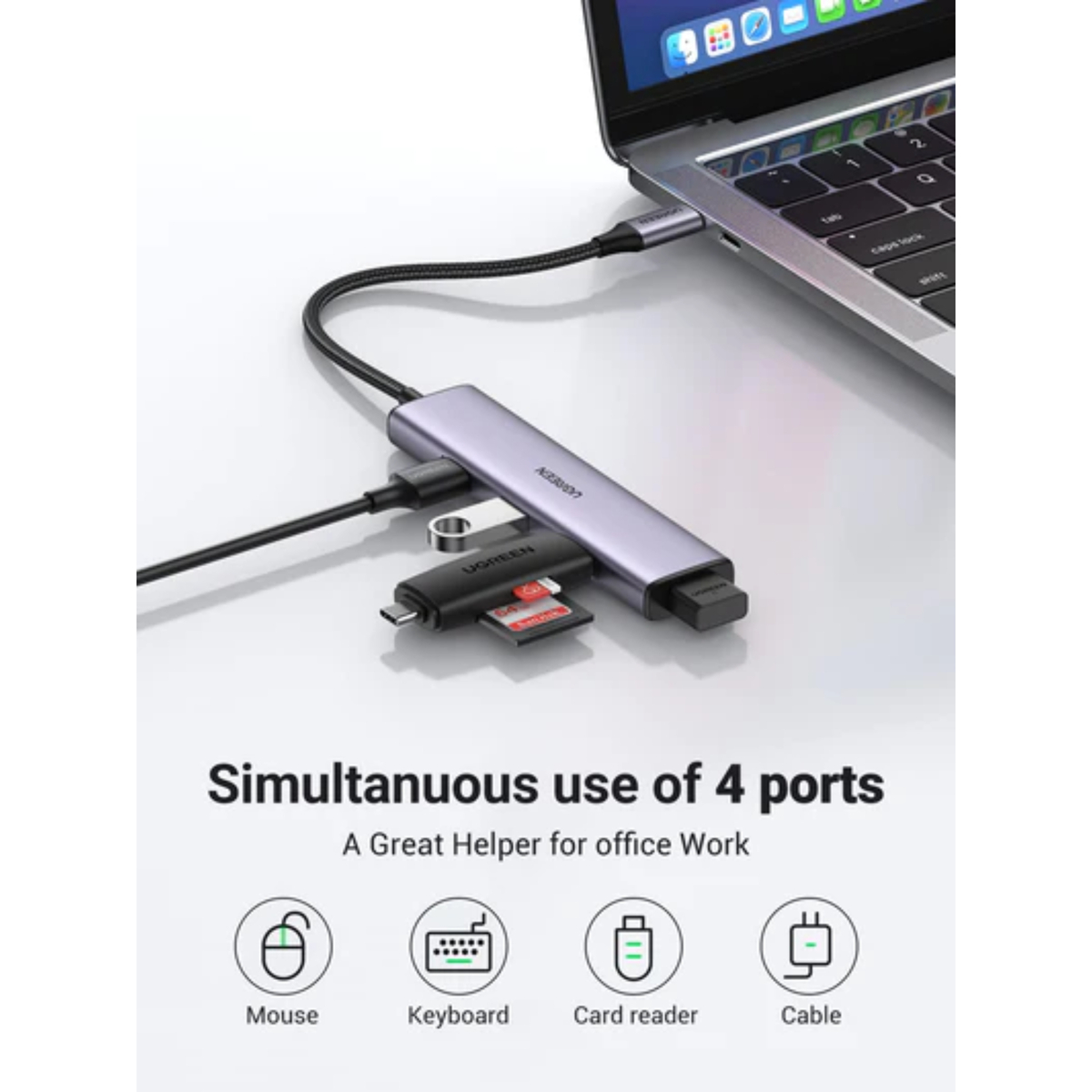 Ugreen 4 in 1 USB-C Docking Hub, Grey, CM219