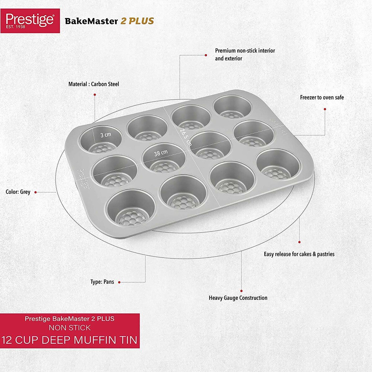 Prestige Non-Stick Deep Muffin Tin, 12 Cup
