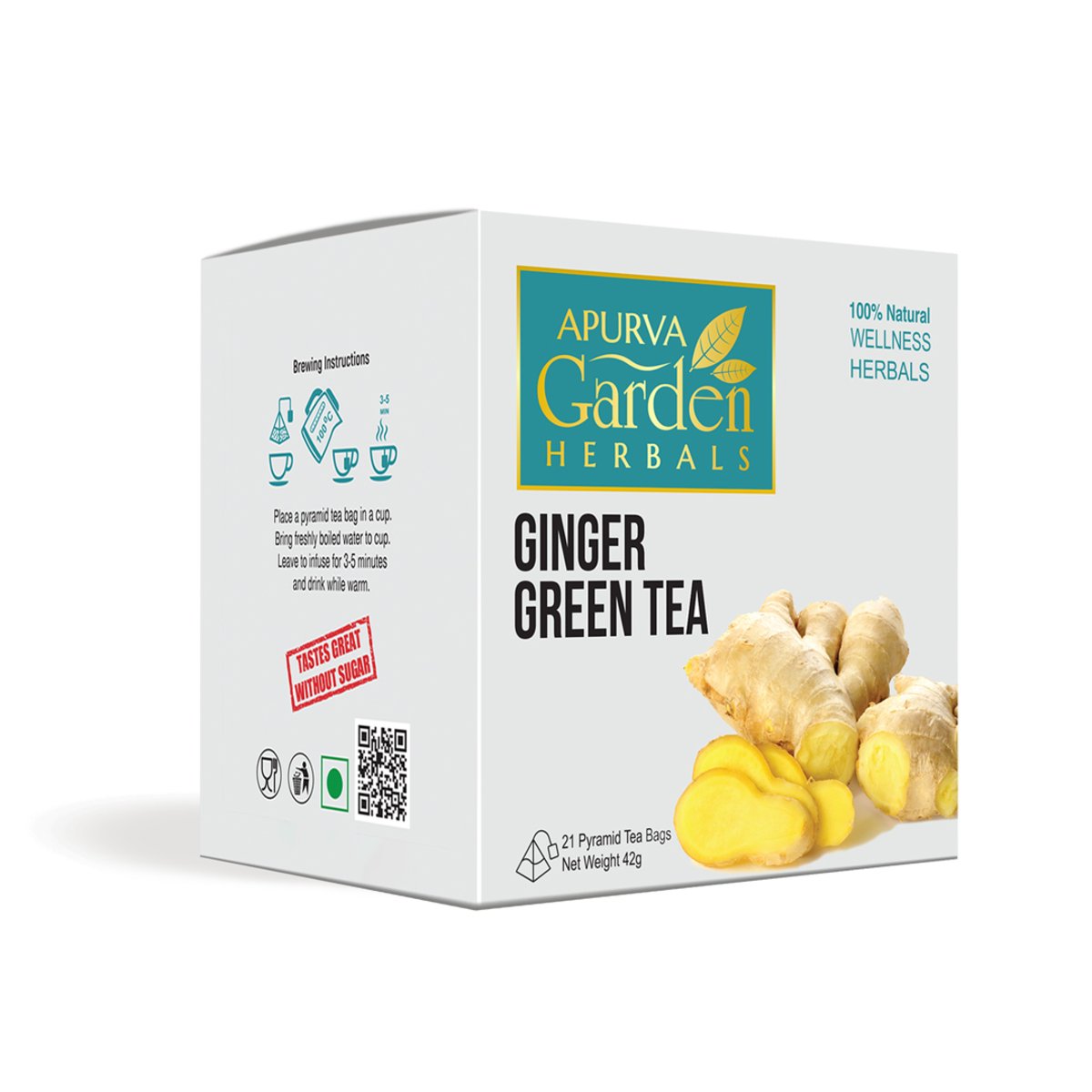 Apurva Garden Herbals Ginger Green Tea Bags 42g