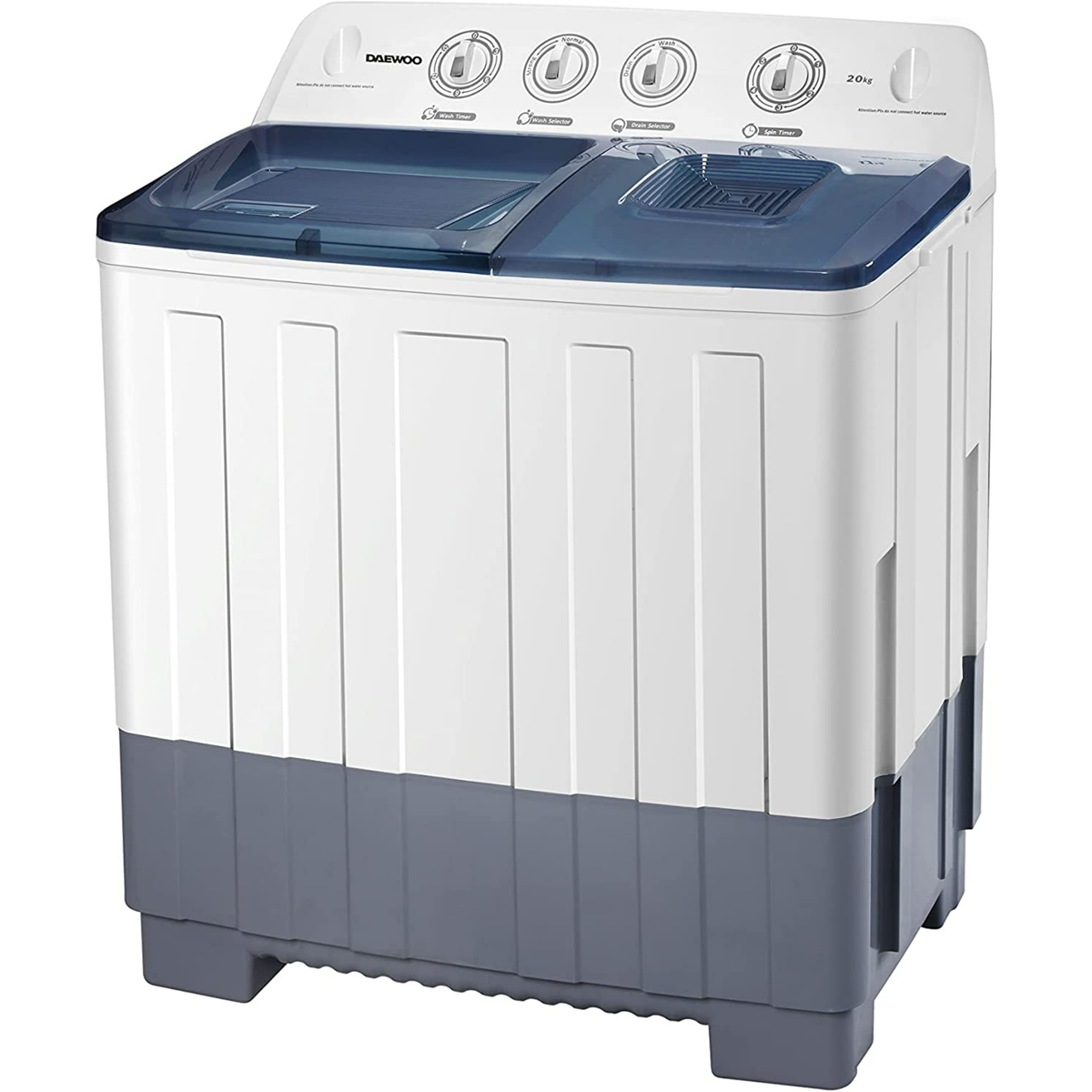 Daewoo Twin Tub Semi Automatic Washing Machine, 20 Kg, White, DW-T201WD