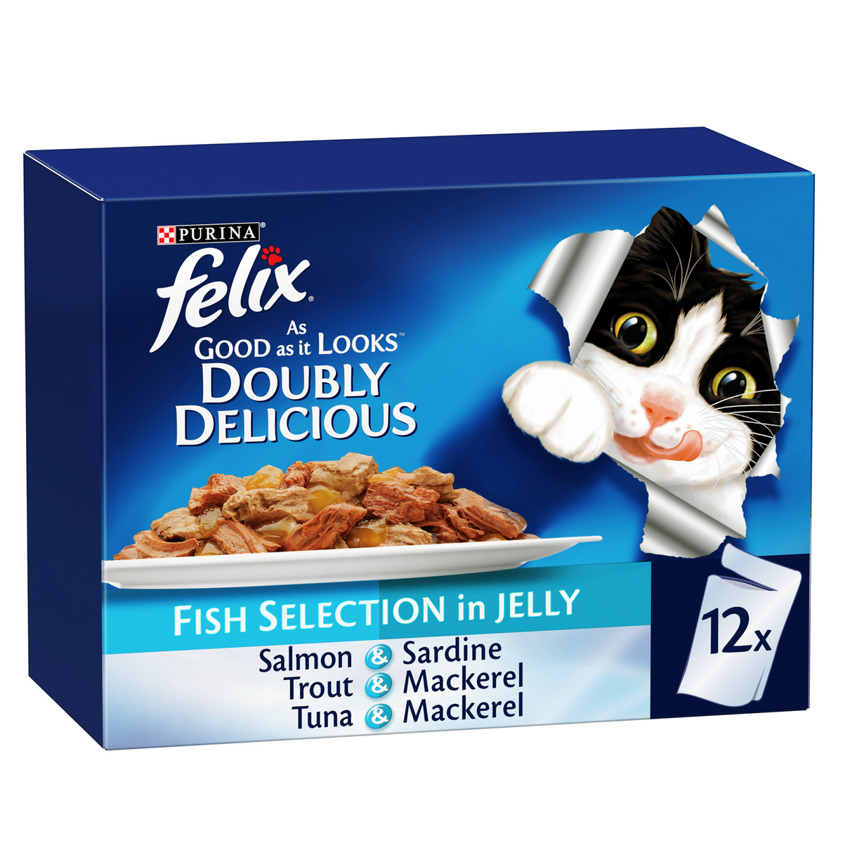 Purina Felix Doubly Delicious Fish Selections In Jelly ( Salmon & Sardine, Trout & Mackerel, Tuna & Mackerel ) 12 x 85 g