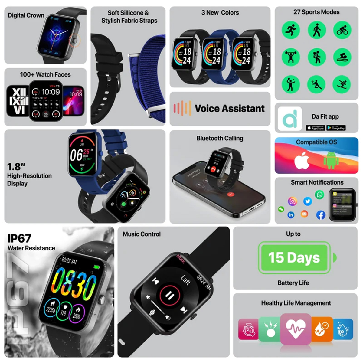 Promate ActivLife Smartwatch with Bluetooth Calling XWATCH‐B18 Black