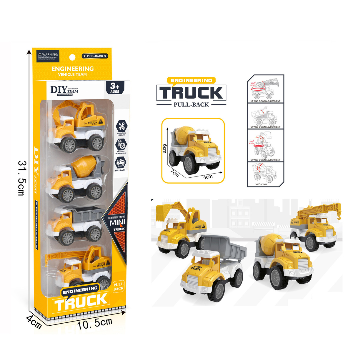 Skid Fusion Pull-Back Truck 4Pes Pack TZ557 Assorted