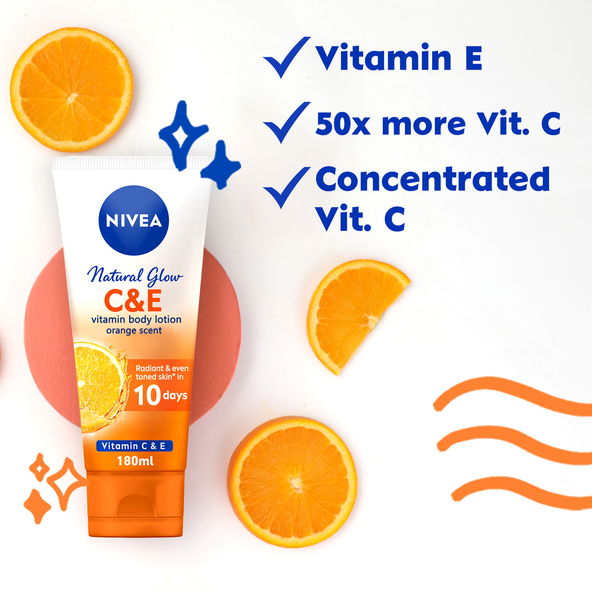 Nivea Body Lotion Natural Glow Vitamin C & E Orange Scent 180 ml