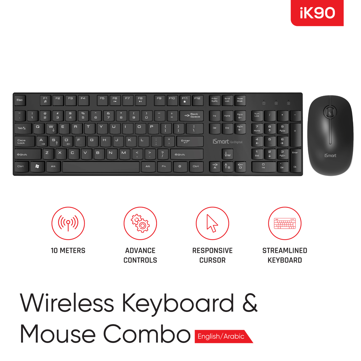 ISmart Wireless Keyboard and Mouse Combo, Black, IK90