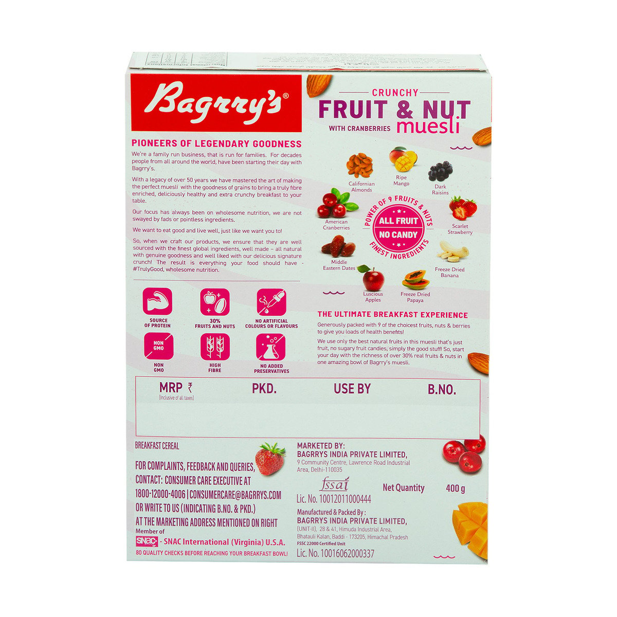 Bagrry's Crunchy Fruit & Nut with Cranberries Muesli 400 g