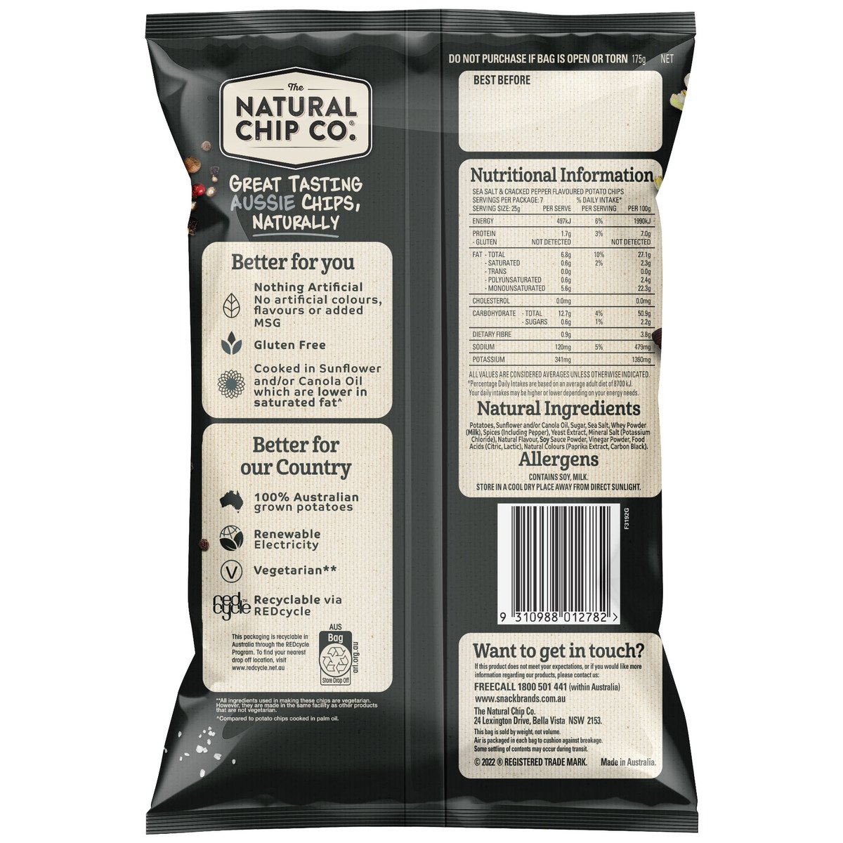 The Natural Chip Co Sea Salt & Cracked Pepper Chips 175 g