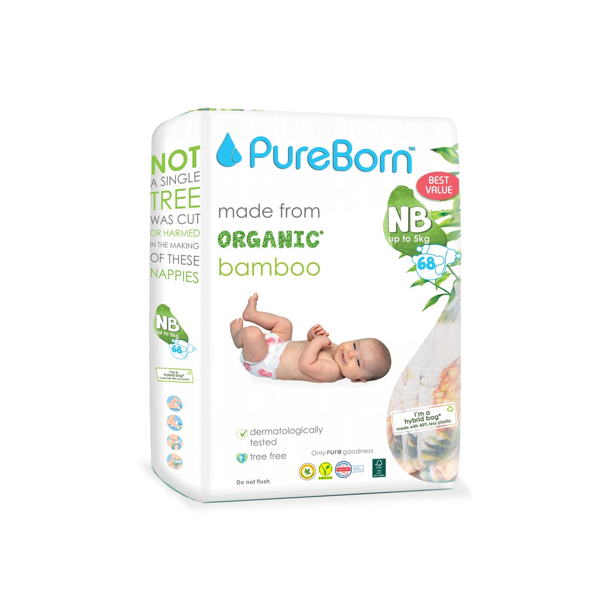 Buy Pure Born Organic Diaper Newborn 5 kg 68 pcs Online at Best Price | Baby Nappies | Lulu UAE in UAE