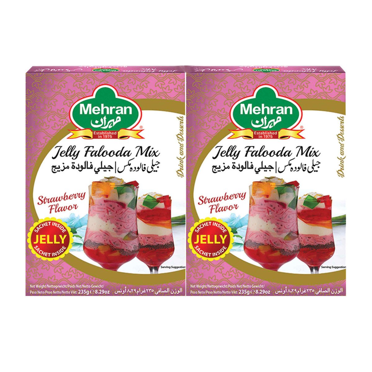 Mehran Strawberry Flavor Jelly Falooda Mix Value Pack 2 x 235 g