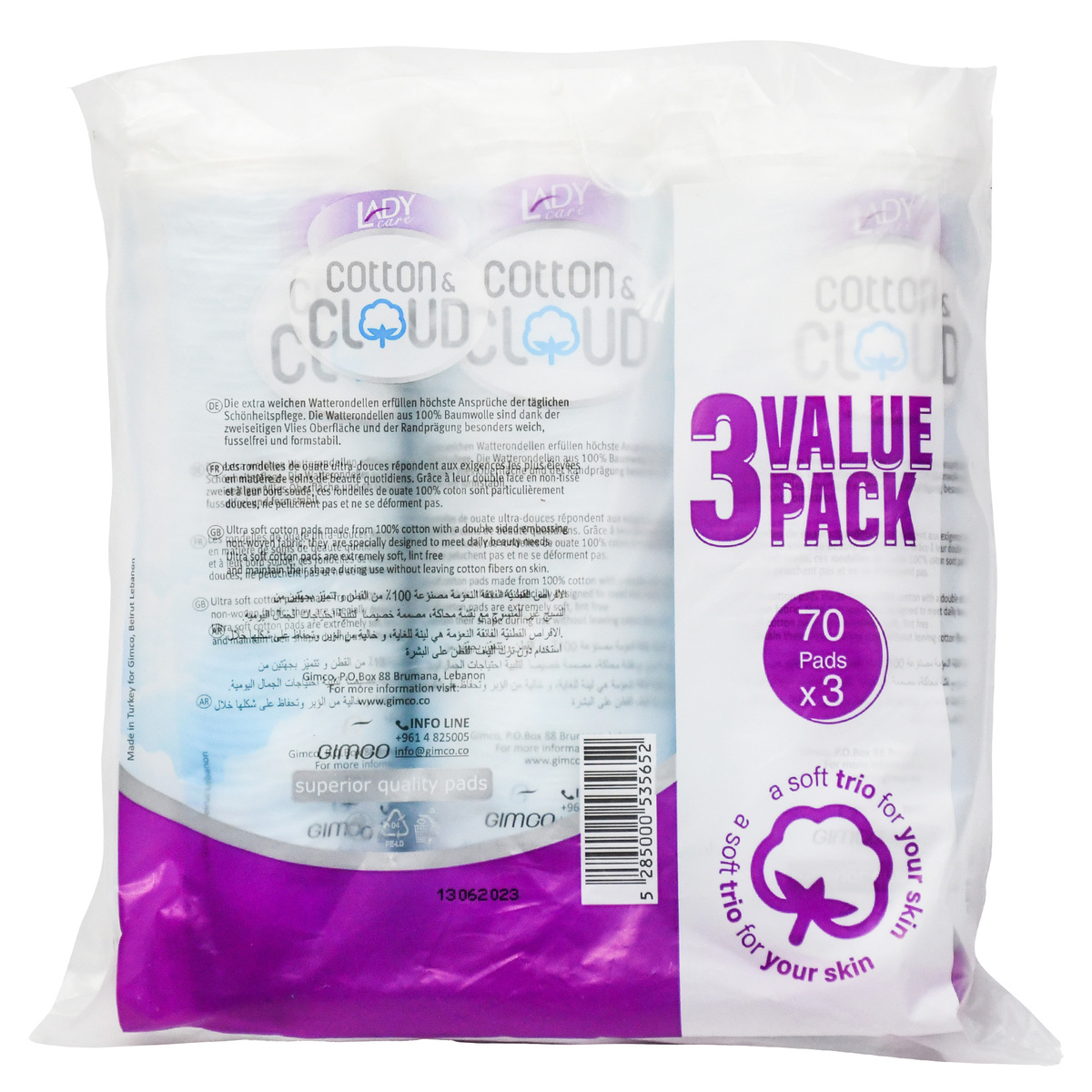 Lady Care Cotton & Cloud Cotton Pads Value Pack 3 x 70 pcs