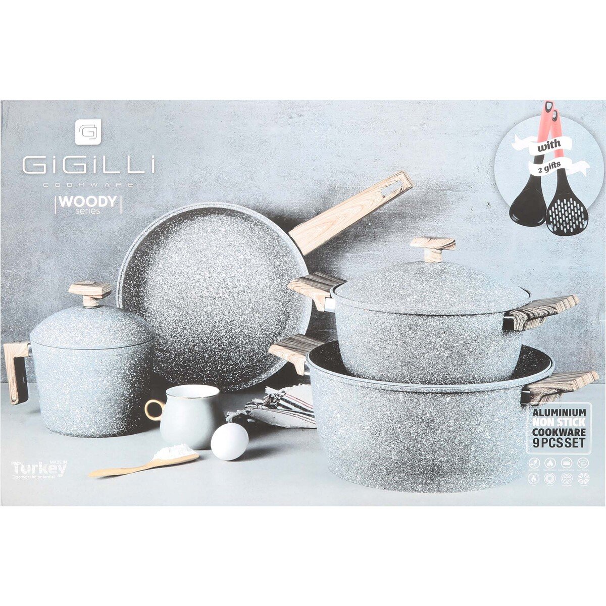 Gigillli Granite Cookware Set Woody 9pcs 1105 Gray