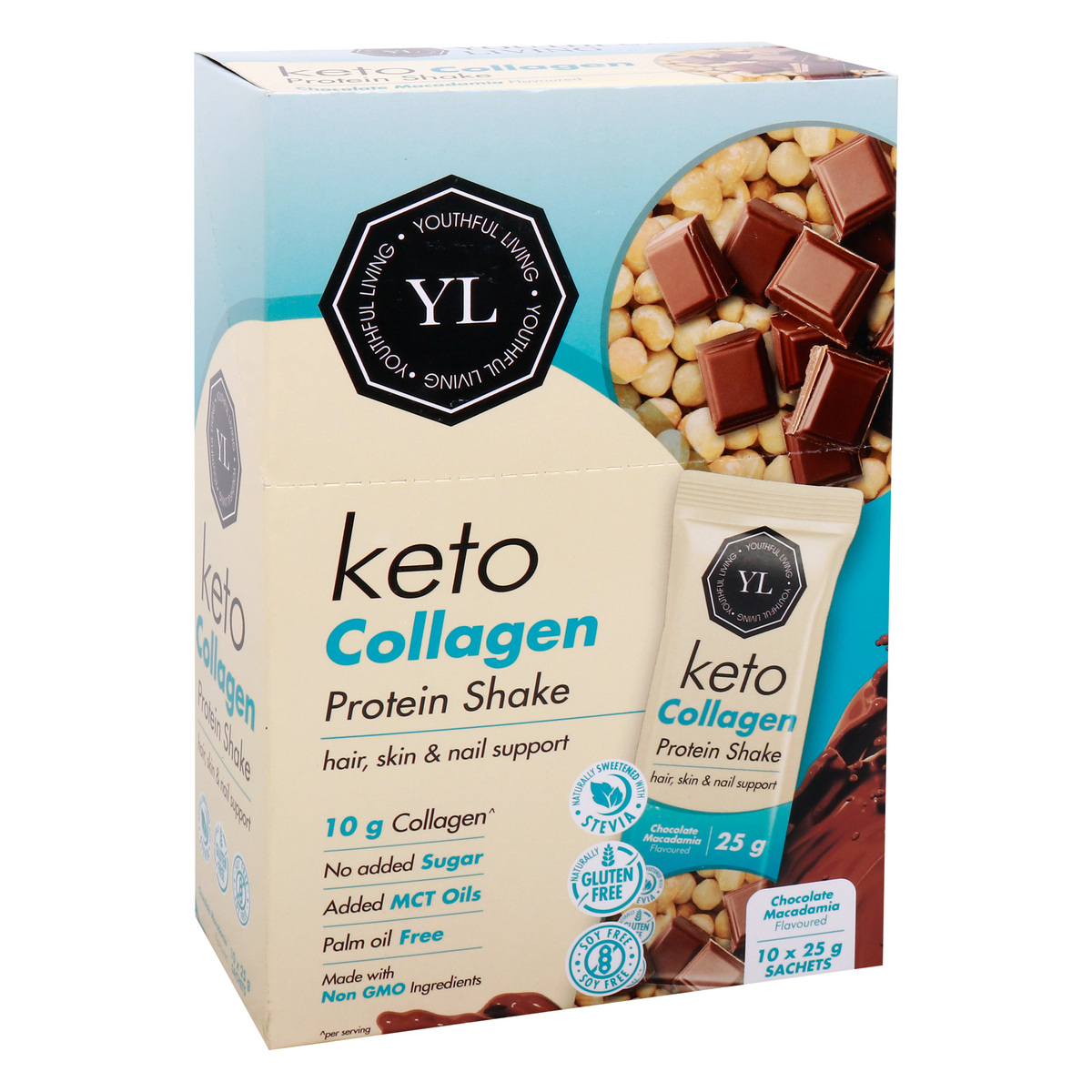 Youthful Living Keto Collagen Chocolate Macadamia Protein Shake, 25 g