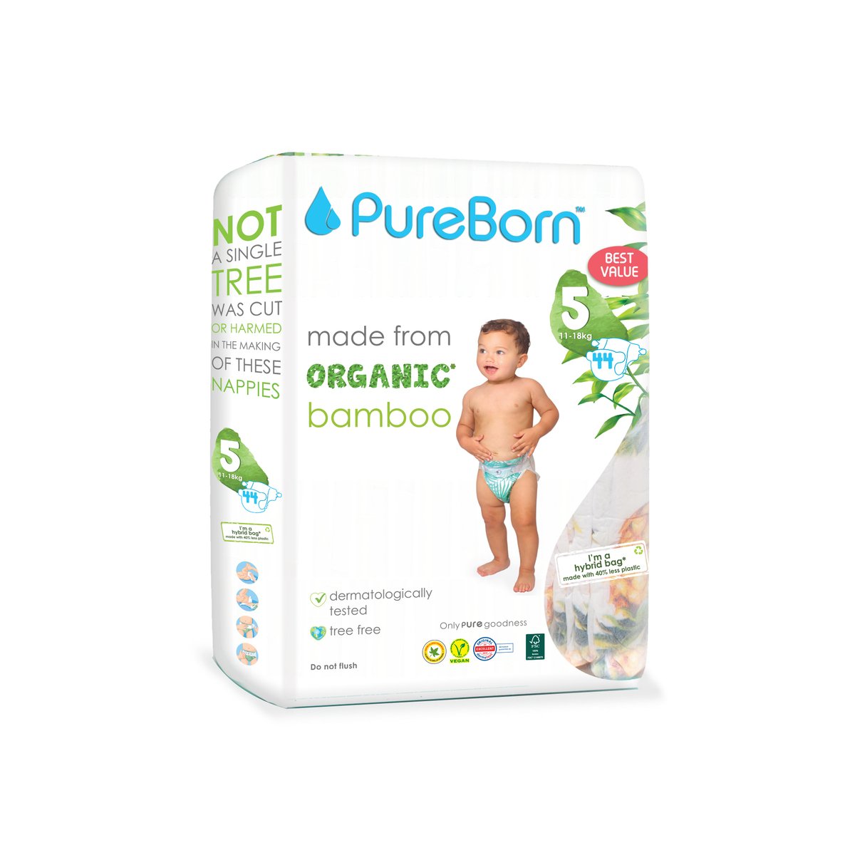 Buy Pure Born Organic Diaper Size 5 11-18kg 44 pcs Online at Best Price | Baby Nappies | Lulu UAE in UAE
