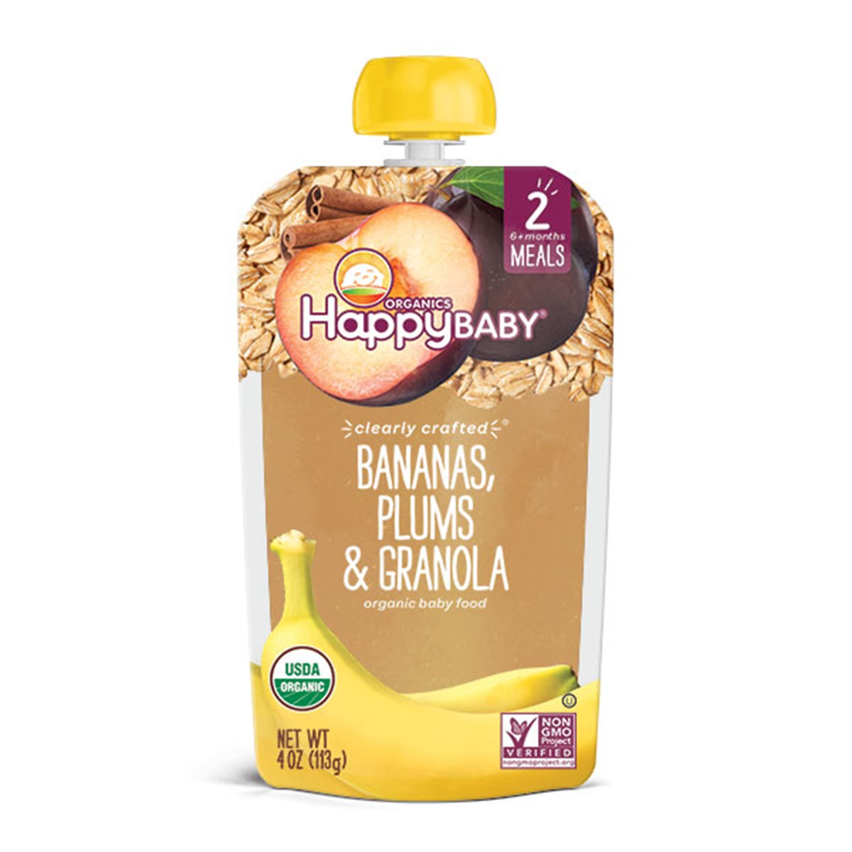 Happy Baby Stage 2 Organics Clearly Crafted Bananas, Plums & Granola Baby Food 113 g